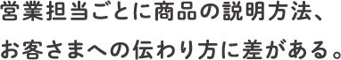 営業担当ごとに商品の説明方法、お客さまへの伝わり方に差がある。